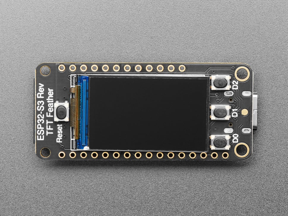 Top-down view of the display side of the Feather board