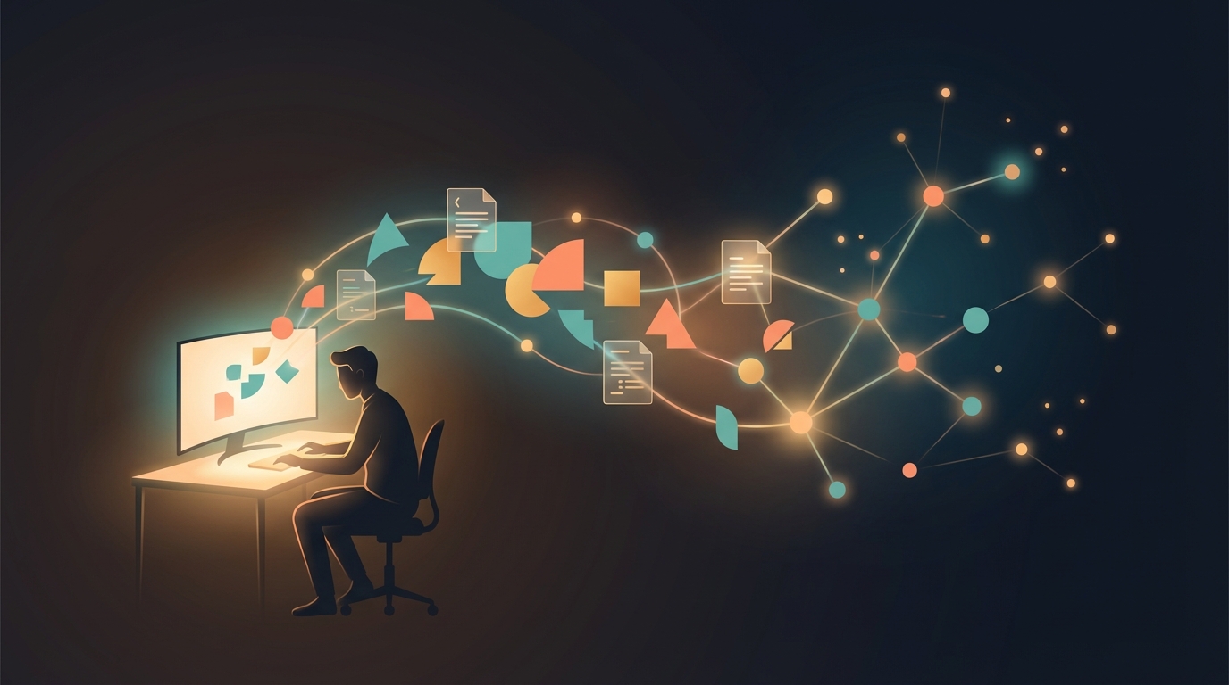 Developer at computer with documents transforming into vector embeddings